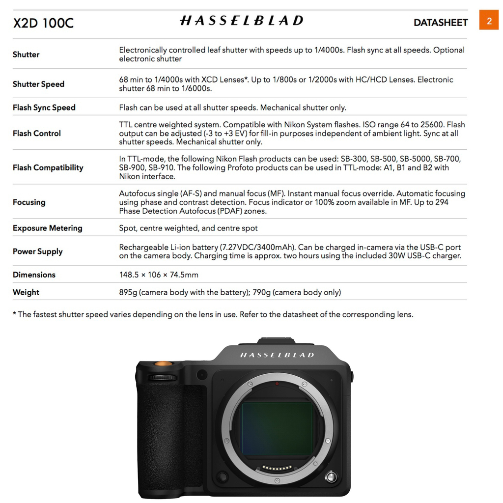 Hasselblad X2D 100C Medium Format Mirrorless High End Camera - tienda online