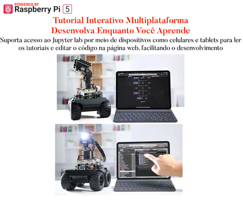 WaveShare RaspRover Open-source 4WD AI Robot, Dual controllers, All-metal Body, Computer Vision, Raspberry Pi 5 - Loja do Jangão - InterBros