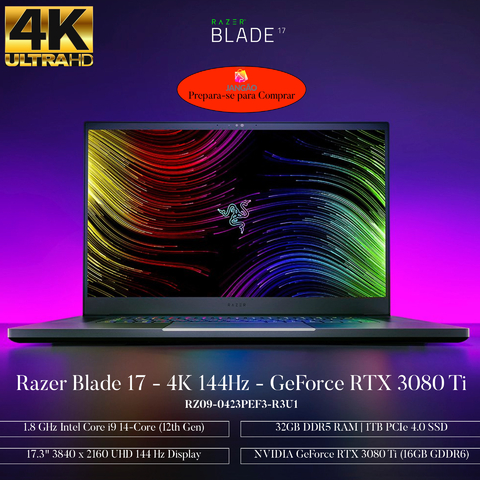 Razer 17.3" l Razer Blade 17 Gaming Laptop l 1.8 GHz Intel Core i9 14-Core (12th Gen) l 4K IPS-Grade l 17.3" 3840 x 2160 UHD 144 Hz Display l 32GB DDR5 RAM | 1TB PCIe 4.0 SSD l NVIDIA GeForce RTX 3080 Ti (16GB GDDR6) l RZ09-0423PEF3-R3U on internet