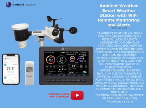 Ambient Weather WS-2000 Estação Metereológica Ultrassônica WiFi Compatível com Alexa e Google Internet Conectada - buy online