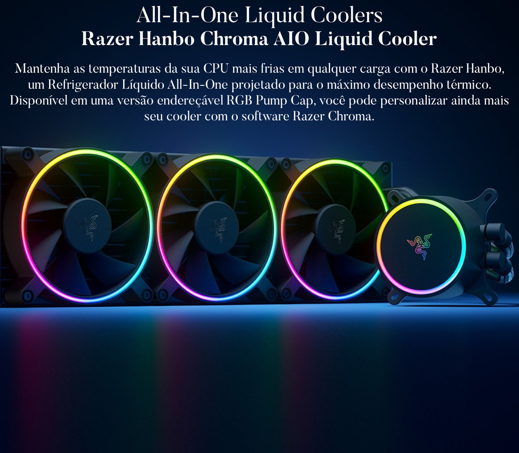 Razer Hanbo Chroma RGB l All-In-One Liquid Cooler l aRGB Pump Cap l Ventiladores aRGB silenciosos e potentes l Resfriamento líquido silencioso e eficiente l Suporte ao controlador Pulse Width Modulation l Escolha 240mm ou 360mm en internet