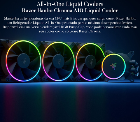 Razer Hanbo Chroma RGB l All-In-One Liquid Cooler l aRGB Pump Cap l Ventiladores aRGB silenciosos e potentes l Resfriamento líquido silencioso e eficiente l Suporte ao controlador Pulse Width Modulation l Escolha 240mm ou 360mm na internet