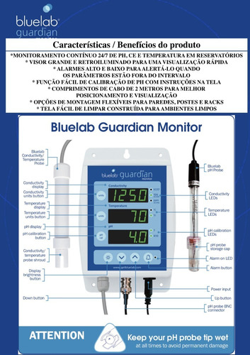 Bluelab Guardian MONGUA Monitor 3-em-1 | PH | Temperatura | Condutividade (TDS) | GrowRoom | Tendas de Cultivo Hidroponia Indoor - Loja do Jangão - InterBros