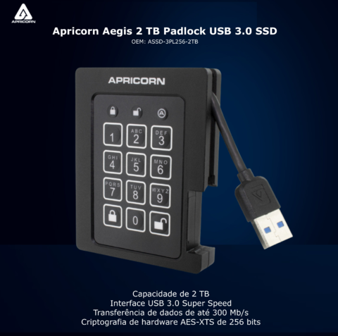 Apricorn Aegis 2 TB Padlock | SSD Portátil | USB 3.0 Robusto | Aegis Padlock FIPS 140-2 256-Bits | Criptografia de Grau Militar en internet