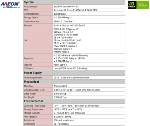 AAEON ASUS BOXER-8652AI , Computador Industrial , NVIDIA® Jetson Orin(TM) NX 8GB na internet