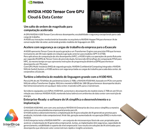 NVIDIA PNY H100 NVL 94GB, PCIe 5.0 , NVH100NVLTCGPU-KIT - Loja do Jangão - InterBros