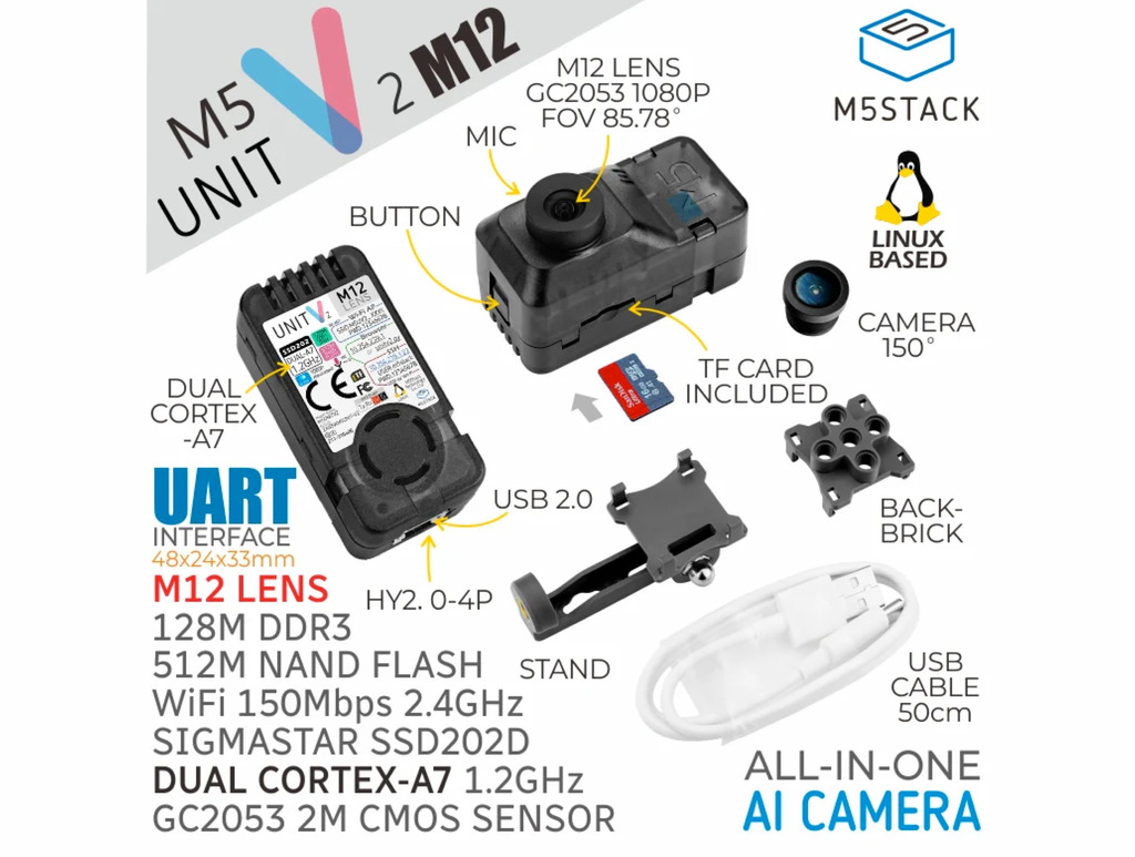 M5STACK UnitV2 M12 AI Developer Kit Version with Cameras , U078-M12 na internet