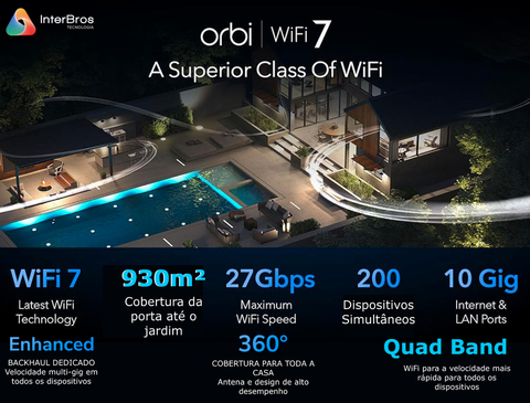 NETGEAR Orbi 970 Series Quad-Band WiFi 7 Mesh Network System RBE972S, 10 Gig Internet Port, BE27000 , 610m² - Loja do Jangão - InterBros