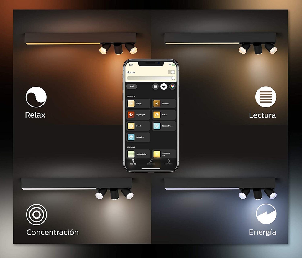 Philips Hue White & Color Ambiance Centris l Smart 3-Spots Ceiling Bar l Luminária de Teto l Ajuste cada Luz Individualmente l Poderoso Fluxo Luminoso 2.810 lumen l Compatível com Alexa, Apple Homekit & Google Assistant | Funciona com Bluetooth e/ou com a Hue Bridge - Loja do Jangão - InterBros