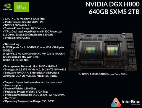 NVIDIA DGX H800 640GB SXM5 2TB , Super Computador IA na internet