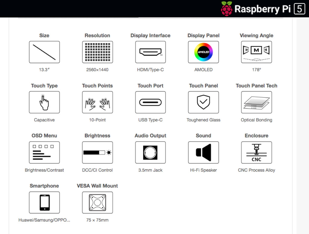 WaveShare Display 13.3" 2K AMOLED Touch, 2560×1440, HDMI/Type-C Display Interface, Optical Bonding Toughened Glass Panel, Metal Case , Raspverry Pi , Jetson Nano , Jetson NX on internet