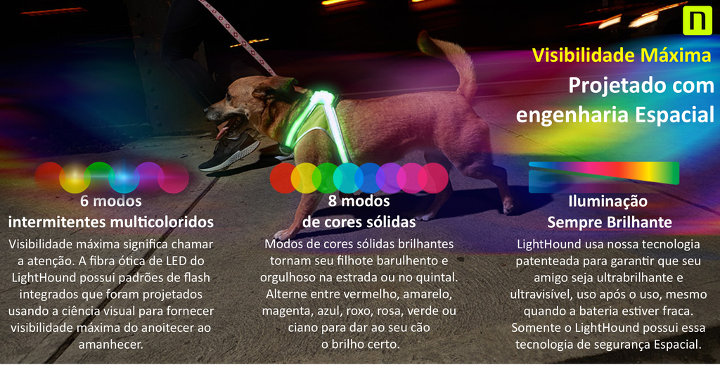 Noxgear Lighthound Revolucionário Colete Peitoral Premium Cães 4 Tamanhos