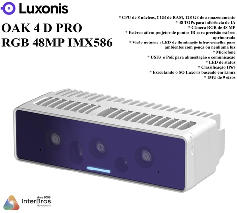 Luxonis OAK 4 D PRO , 48MP , IMX586 , RGB camera , Visão Robótica Noturna , Sistemas Automatizados , Fixed Focus na internet