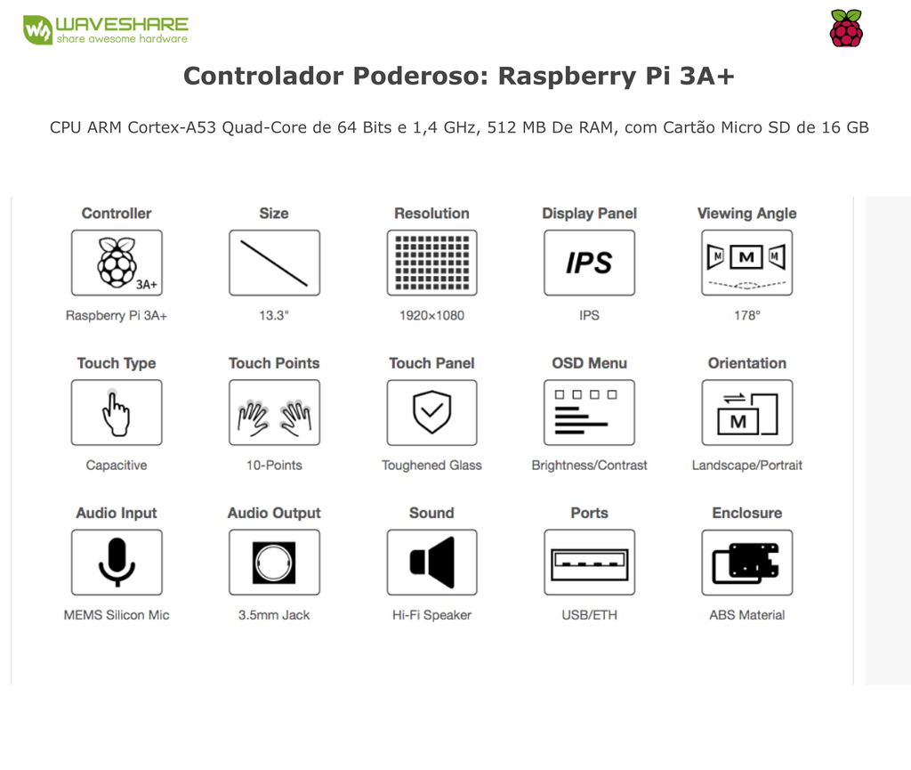 WaveShare Mini-Computer 13.3" Powered by Raspberry Pi 3A+, HD Touch Screen na internet