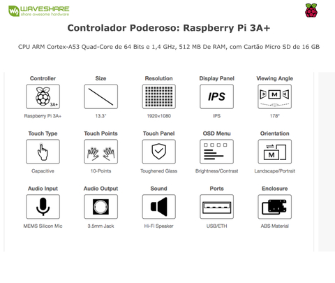 WaveShare Mini-Computer 13.3" Powered by Raspberry Pi 3A+, HD Touch Screen en internet