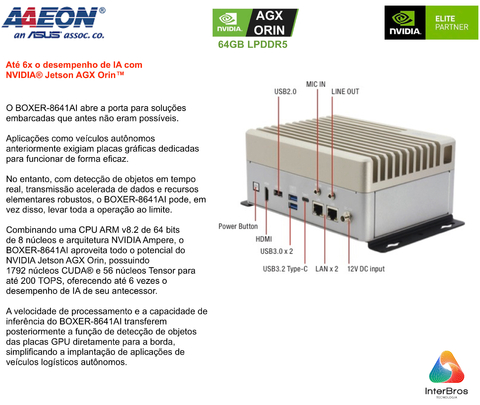 AAEON ASUS BOXER-8641AI , Computador Industrial , NVIDIA® Jetson AGX Orin(TM) 64GB - Loja do Jangão - InterBros