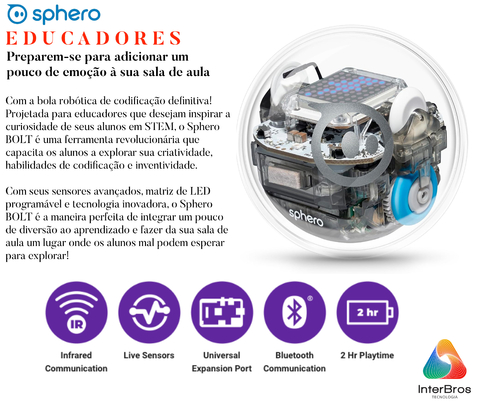 Sphero BOLT: Robot Ball habilitado para aplicativo com sensores programáveis + matriz de LED, infravermelho e bússola - Brinquedo educacional STEM para crianças - Aprenda JavaScript, Scratch e Swift - comprar online