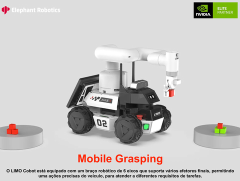 Elephant Robotics LIMO COBOT , Autonomous 4X4 Mobile Robot , Composto Autônomo com Braço Robótico , Artificial Intelligence , Educacional , Pesquisa , Competição , +12 anos - Loja do Jangão - InterBros