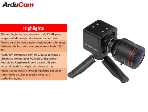 Arducam High Quality Complete USB Camera Bundle, 12MP 1/2.3 Inch 477P Camera Module with 2.8-12mm Varifocal Lens C20280M12, Metal Enclosure, Tripod and USB Cable , B0288 en internet