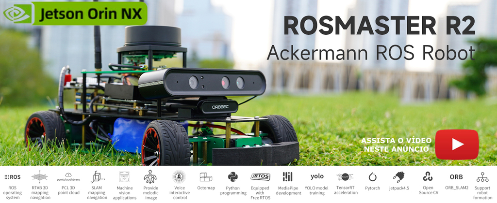 Yahboom ROSMASTER R2 ROS2 Robot com Estrutura de Chassis Ackermann , NVIDIA Módulo Jetson Orin NX 8GB ou Raspberry Pi - online store