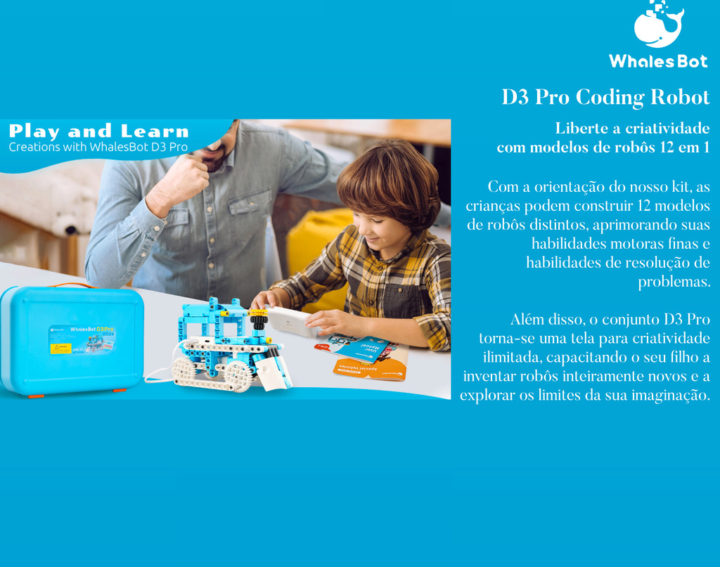 WhalesBot D3 Pro Coding Robot , Kit robótico STEM 12 em 1 para crianças de 6 a 8 anos | Aprendizagem de codificação sem tela com Coding Pad | Educação STEM precoce | Presente ideal para meninos e meninas na internet