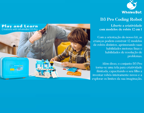 WhalesBot D3 Pro Coding Robot , Kit robótico STEM 12 em 1 para crianças de 6 a 8 anos | Aprendizagem de codificação sem tela com Coding Pad | Educação STEM precoce | Presente ideal para meninos e meninas na internet