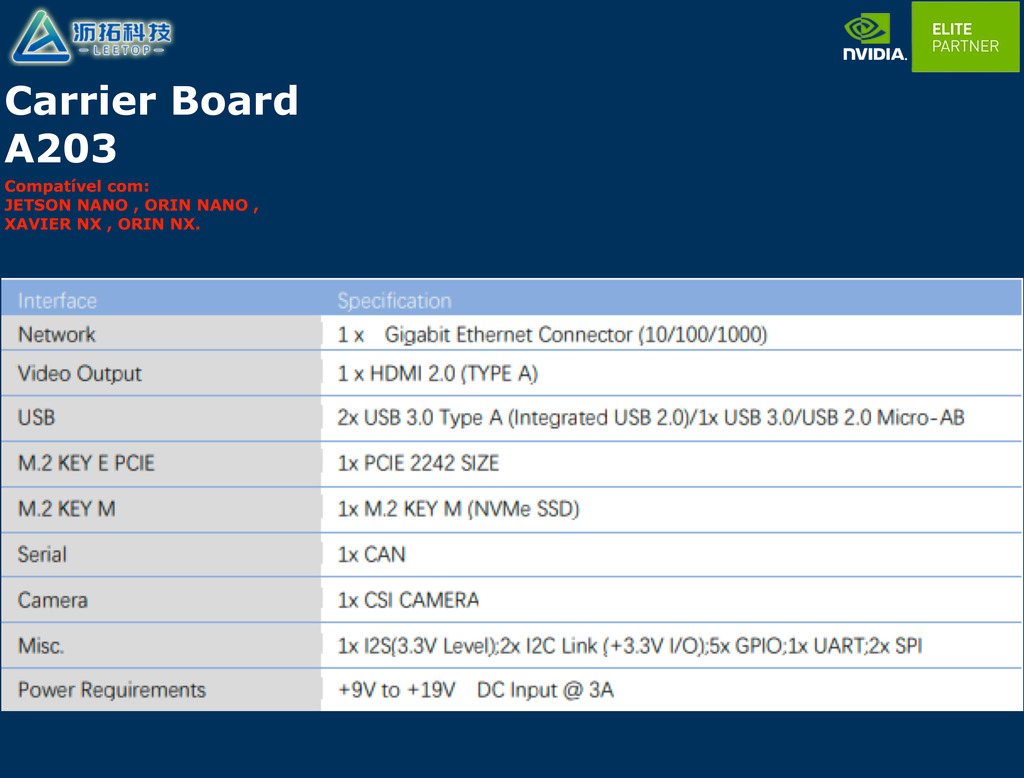 Leetop Carrier Board A203 for Nvidia Jetson Nano , ORIN Nano , Xavier NX , ORIN NX , Jetson TX2 en internet