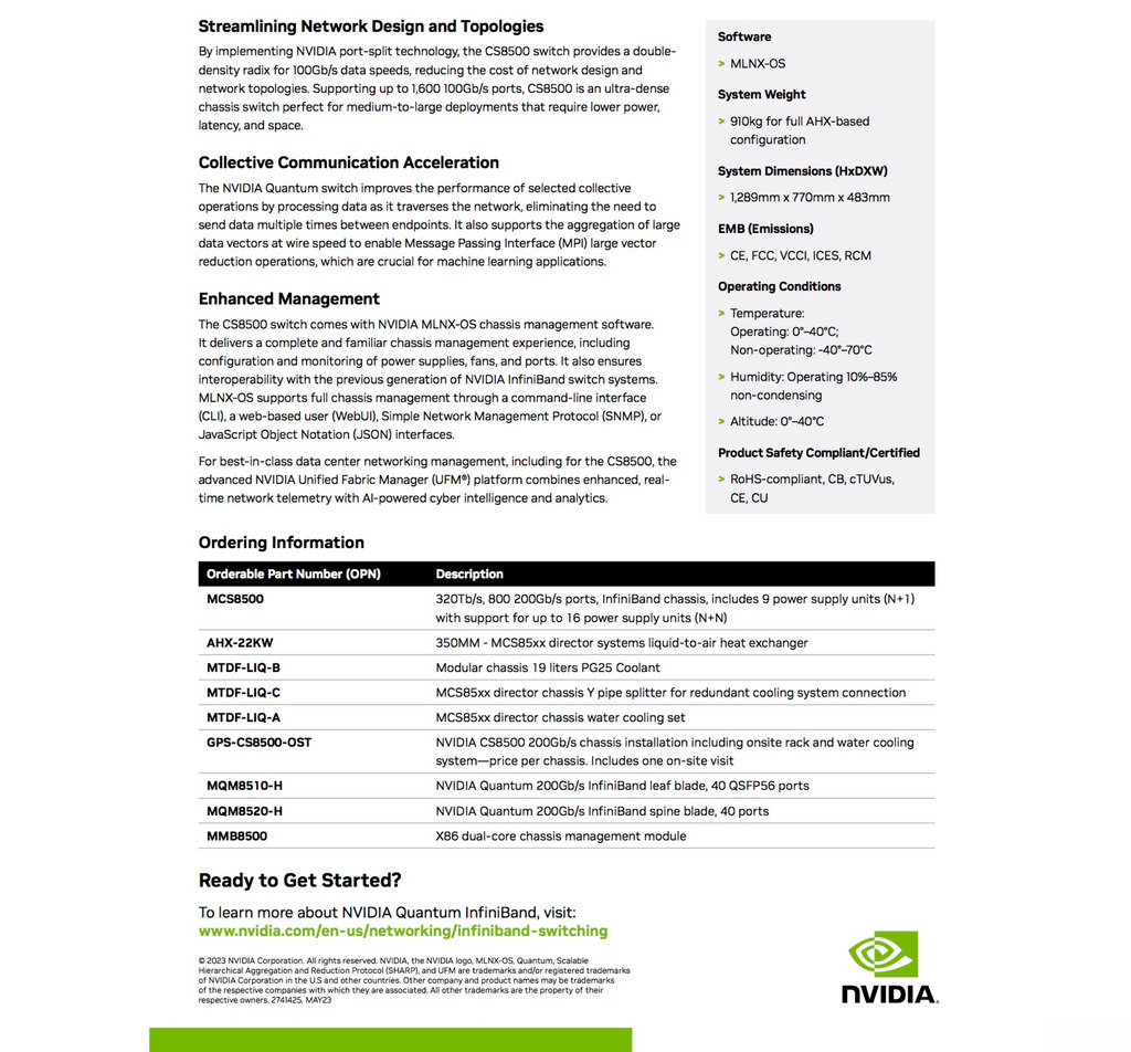 NVIDIA Mellanox Quantum CS8500 Modular InfiniBand Smart Switches , 200GB/s na internet