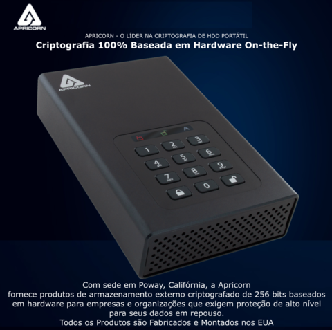 Apricorn 10 TB | USB 3.0 Hard Drive | Aegis Padlock AES-XTS 256-Bits | Disco Rígido Desktop | Criptografia de Grau Militar na internet