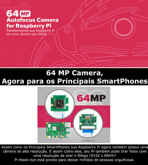 Raspberry Pi 4 Computer Model B 4GB RAM + Arducam Camera Hawk Eye 64MP - Loja do Jangão - InterBros