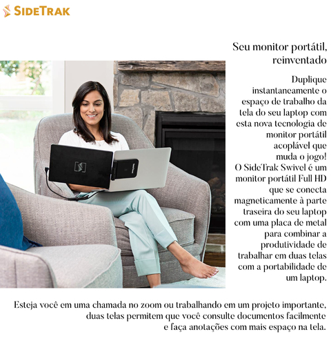 SideTrak Swivel 14" Attachable Portable Monitor for Laptop Duplo Monitor Tela Adicional Acoplável com Suporte na internet