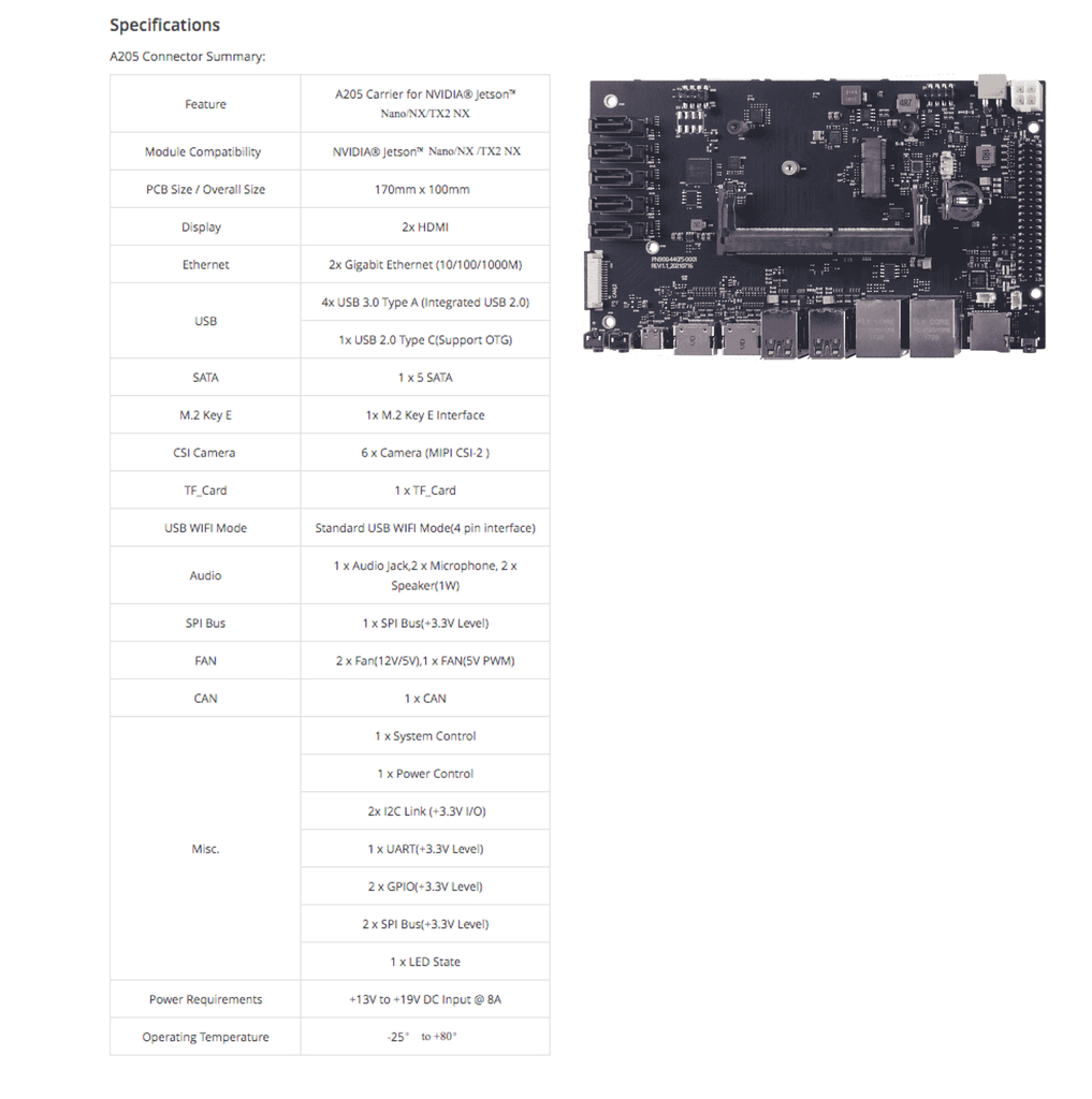 Carrier Board A205 for Nvidia Jetson Nano | Jetson Xavier NX | Jetson TX2 | WiFi | Bluetooth | Conexão de até 6 câmeras CSI | Conector de até 5 SSDs | 2 HDMIs na internet