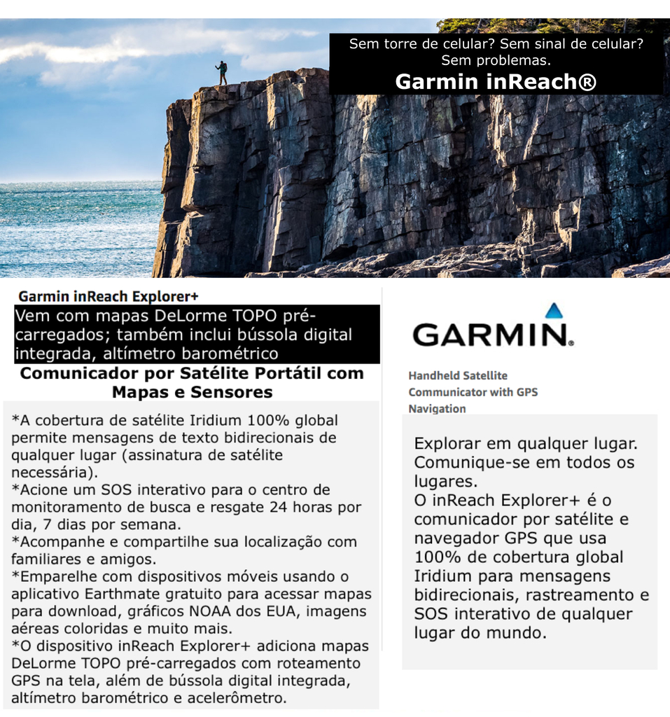 Garmin inReach Explorer+ Handheld | + BackPack | Comunicador via Satélite com Mapas Topo e Navegação GPS | Mensagens bidirecionais | 100% de Cobertura Global via Satélite com Iridium | SOS Interativo Global Bidirecional | Rastreamento e Compartilhamento de Localização en internet