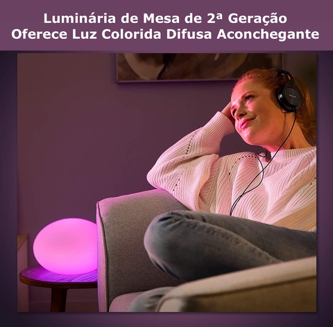 Philips Hue White & Color Ambiance Flourish Table Light l 2ª Geração l Luminária de Mesa Inteligente l Bluetooth e WiFi l Compatível com Alexa, Apple Homekit & Google Assistant | Funciona com Bluetooth e/ou com a Hue Bridge na internet