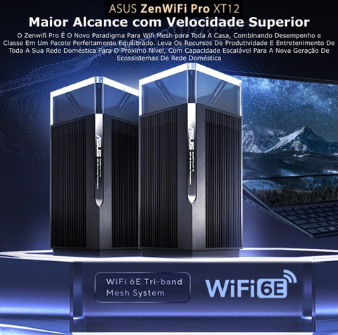 Asus Zenwifi 6E PRO ET12 AiMesh KIT4 | AXE11000 | Tri-Band | Sinal WiFi de 360º | Dual 2.5G Ports | Cobertura de 1.120m² & 12+ Rooms | Incluída Segurança de Internet Vitalícia - comprar online