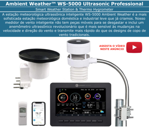 Ambient Weather WS-5000 Estação Metereológica Ultrassônica WiFi | Sensor Detector de Raios e Tempestades | Case Outdoor de Proteção para o Higrômetro | Alcance de 300 metros | Compatível com Alexa e Google | Internet Conectada - comprar online