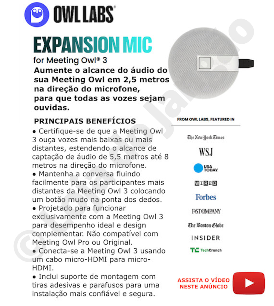 Owl Labs MEETING OWL 3 360° 1080p + WHITEBOARD OWL Câmera de Lousa + EXPANSION MIC , Sistema de Videoconferência Inteligente