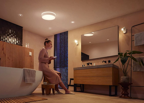 Philips Hue White & Color Ambiance Xamento Medium l Bathroom Smart Ceiling l Luminária Plafon de Teto Inteligente Média l Feita para Banheiros l A Prova D' Água l WiFi e Bluetooth l Fluxo Luminoso 2.350 lumen l LED Integrado l Compatível com Alexa, Apple Homekit & Google Assistant l Requer Hue(TM) Bridge - Loja do Jangão - InterBros