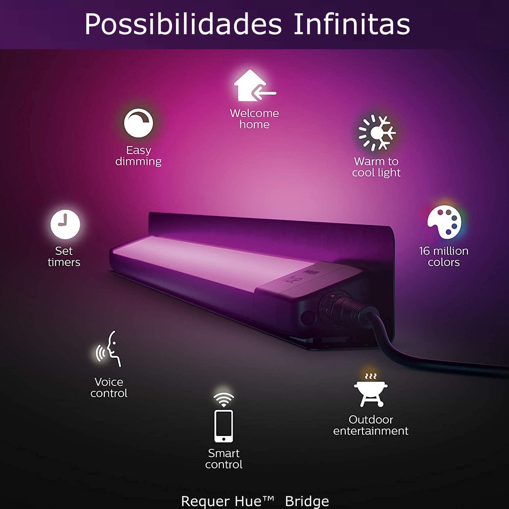 Philips Hue Amarant l Outdoor Light Bar l LED Wall Floodlight l Luminária Inteligente Outdoor de Piso l Alto Fluxo Luminoso de até 2.800 lumen l LED Integrado l Sem Fonte de Energia l Compatível com Alexa, Apple Homekit & Google Assistant l Requer Hue Bridge - Loja do Jangão - InterBros