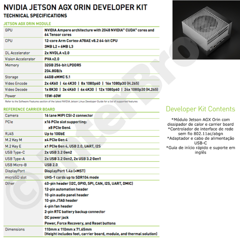 Nvidia Jetson AGX Orin 32 GB Developer Kit 945-13730-0000-000 + Stereolabs ZED X Stereo Camera na internet