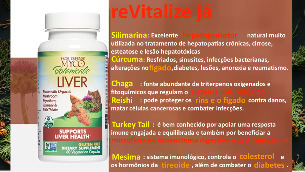 Host Defense MycoBotanicals Liver , Turkey Tail , Chaga , Mesima , Reishi , Suplemento de Cogumelos e Ervas Apoia a Saúde e Desintoxicação do Fígado 60 Cápsulas en internet