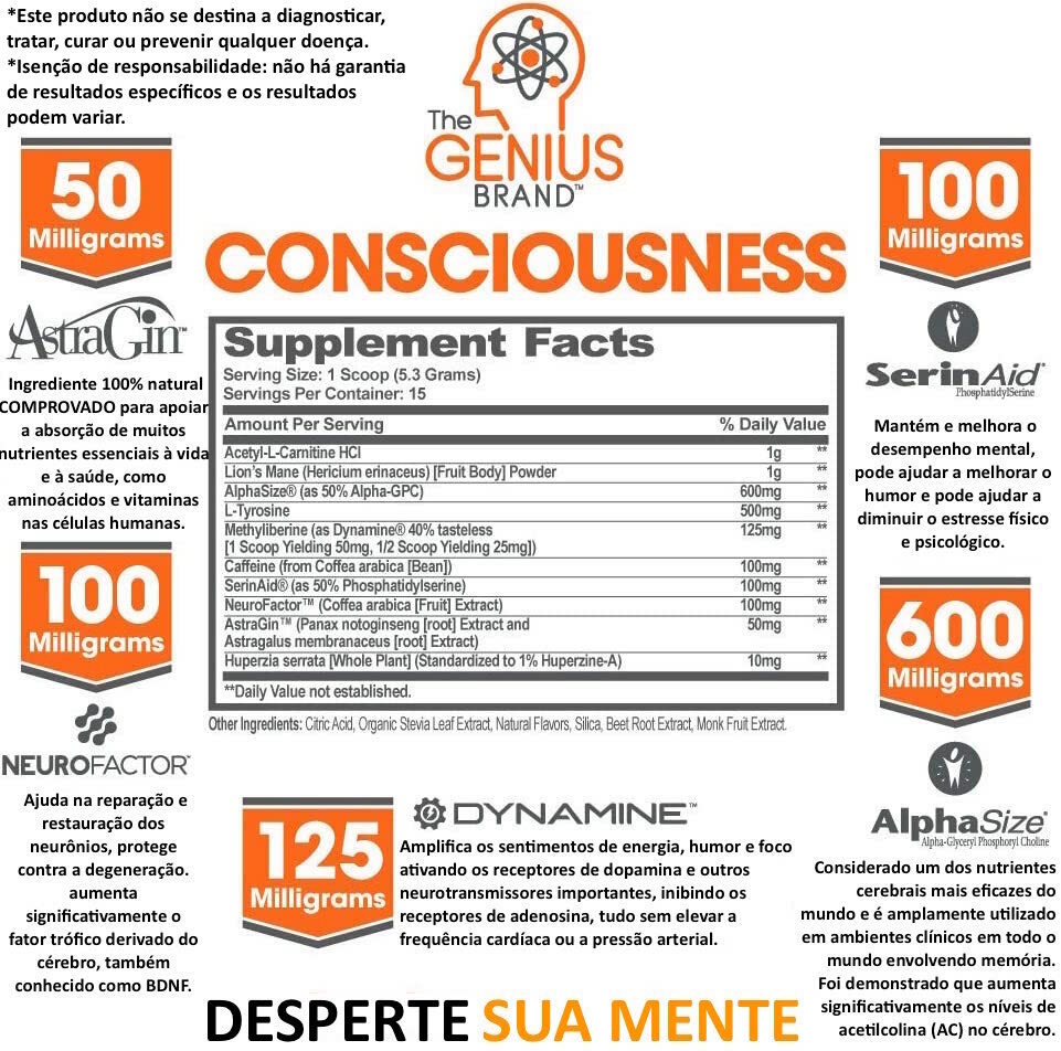 Genius Consciousness Suplemento Alimentar de Cogumelos Lion's Mane (Juba de Leão) Super Nootrópico 79 gramas