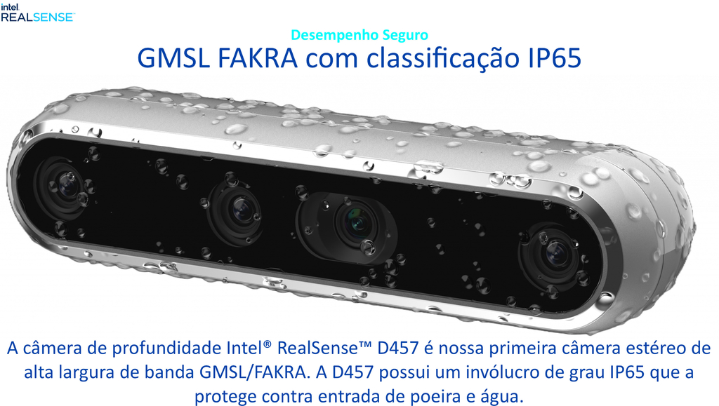 Intel RealSense Stereo Depth 3D Camera D457 l IP65 a prova de poeira e água l Interface GMSL/FAKRA l IMU integrado l Projetada para Robôs autônomos - comprar online