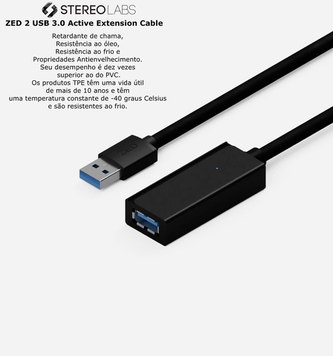 Stereolabs ZED 2 USB 3.0 Active Extension Cable 10 mts | Compatível com as câmeras ZED 1 e ZED 2 | Retardante de chama | Resistência ao óleo | Resistência ao Frio | Propriedades Antienvelhecimento na internet