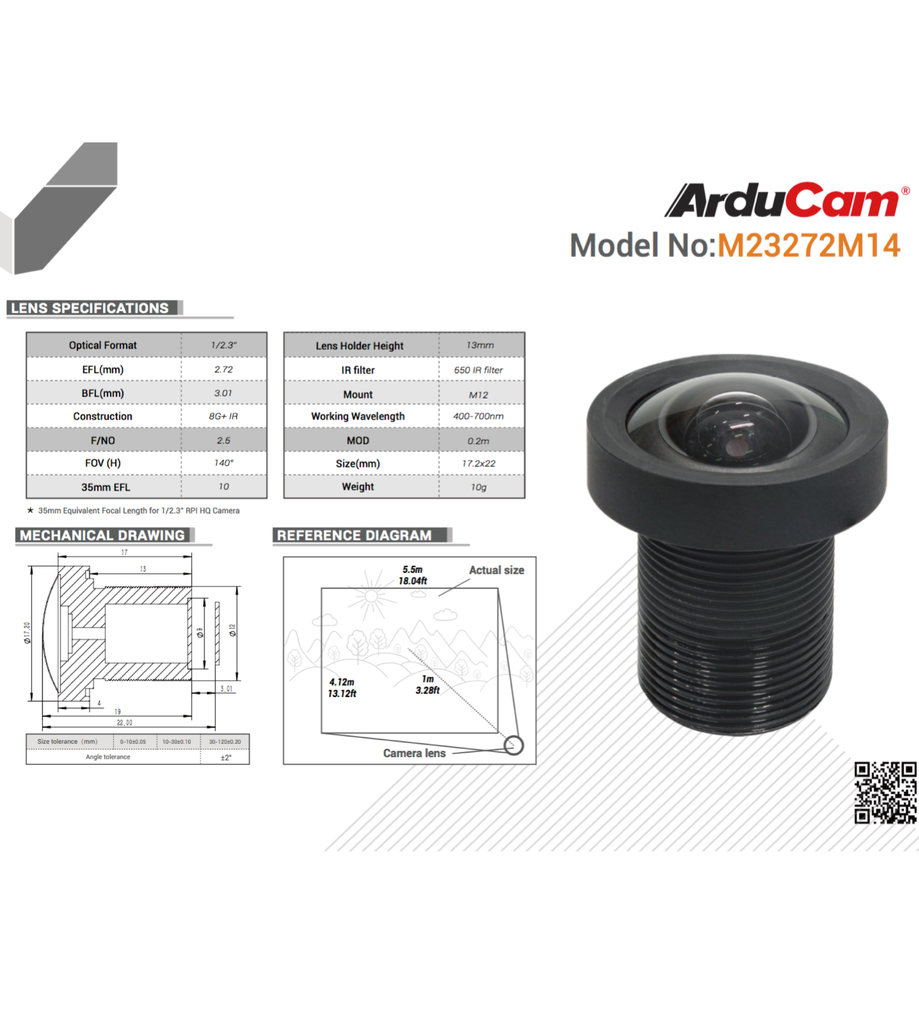 Arducam Lente 140º FishEye Ultra Wide Angle 1/2.3″ M12 para Raspberry Pi High Quality Câmeras on internet