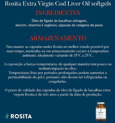Rosita Extra Virgin Cod Liver Oil Softgels, Suplemento Alimentar Premium, Puro Óleo Extra Virgem de Fígado de Bacalhau, Made in Noruega - Loja do Jangão - InterBros