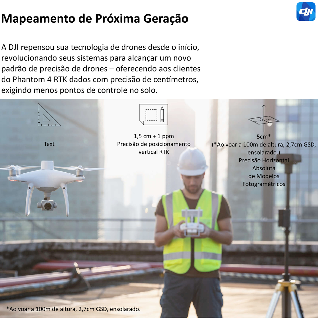 DJI Phantom 4 RTK Quadcopter Drone + Estação Base D-RTK 2 High Precision GNSS Mobile Station com Tripé - tienda online