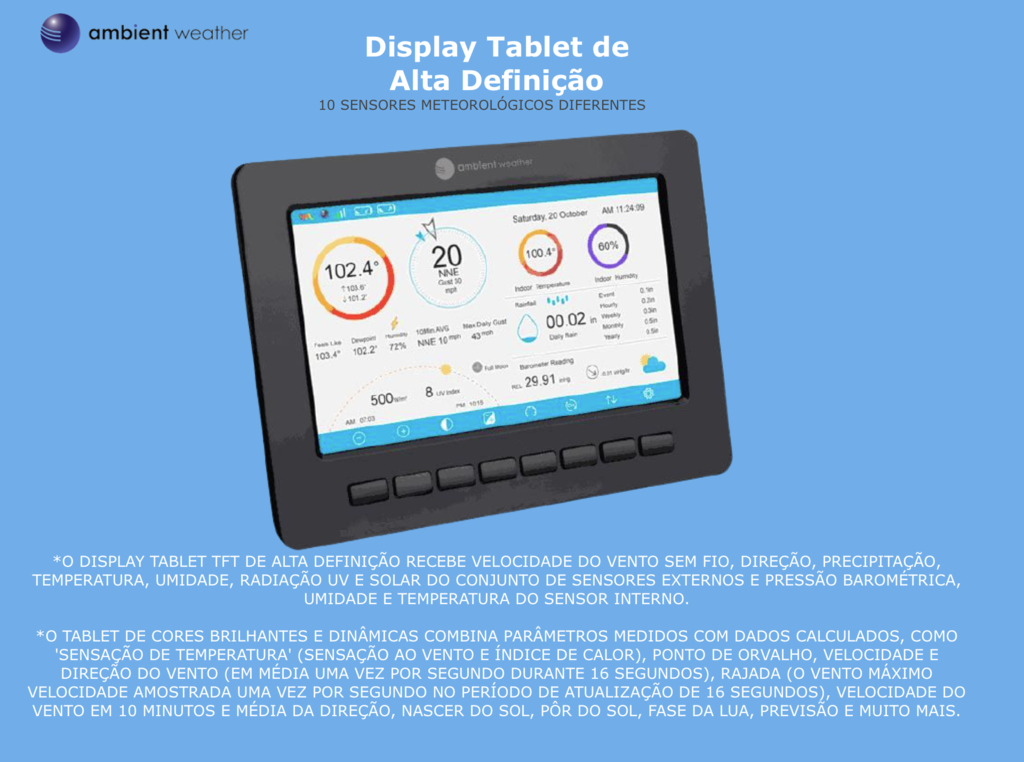 Ambient Weather WS-2000 Estação Metereológica Ultrassônica WiFi Compatível com Alexa e Google Internet Conectada na internet