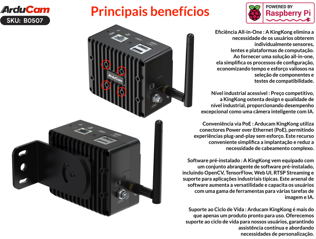 Arducam KingKong, All-in-one Raspberry Pi CM4 AI Camera Kit , B0507 - Loja do Jangão - InterBros