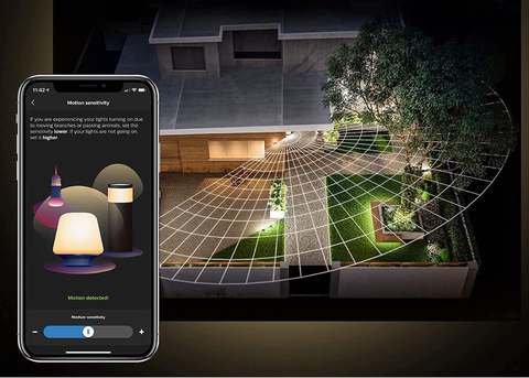 Philips Hue Discover Outdoor Floodlight + Hue Dusk-to-Dawn Sensor de Movimento Outdoor l Luminária de Parede l Projetor de Segurança l Poderoso Fluxo Luminoso 2.300 lumen l LED Integrado l Compatível com a Alexa, Apple Homekit & Google Assistant | Requer Hue Bridge - Loja do Jangão - InterBros